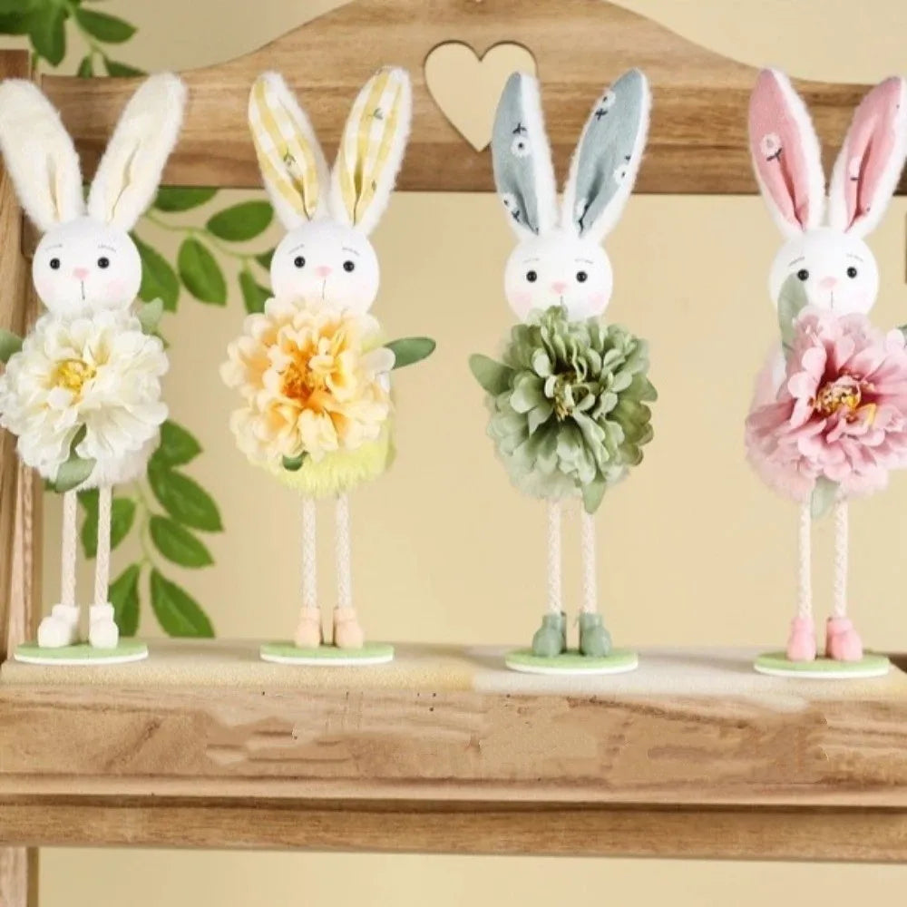 2Pc Funny Standing Easter Bunny Ornament Colorful Cartoon Rabbit Home Decor