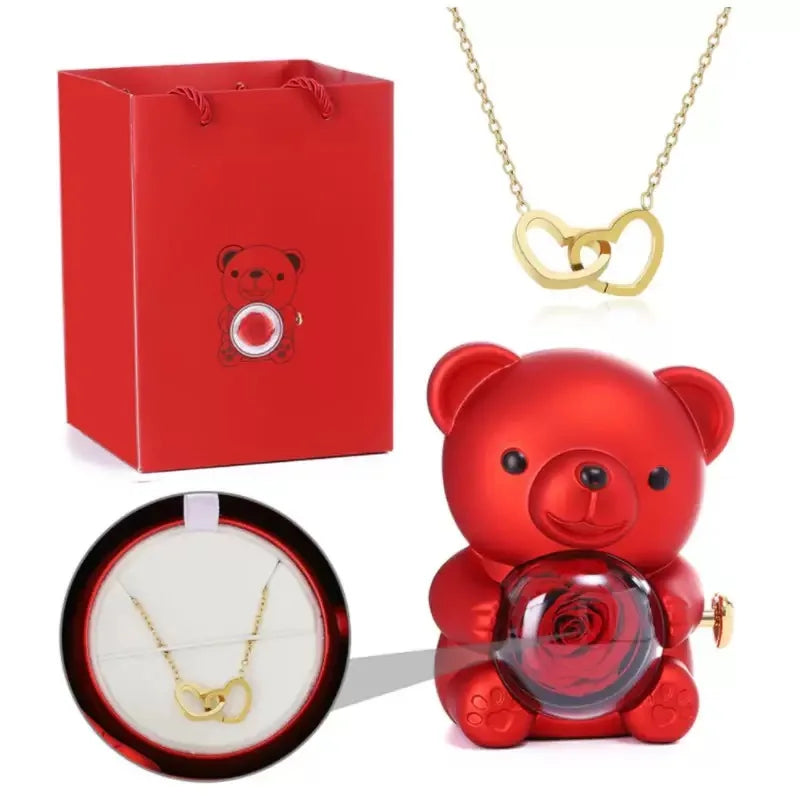 romantic teddy bear jewelry box with heart pendant