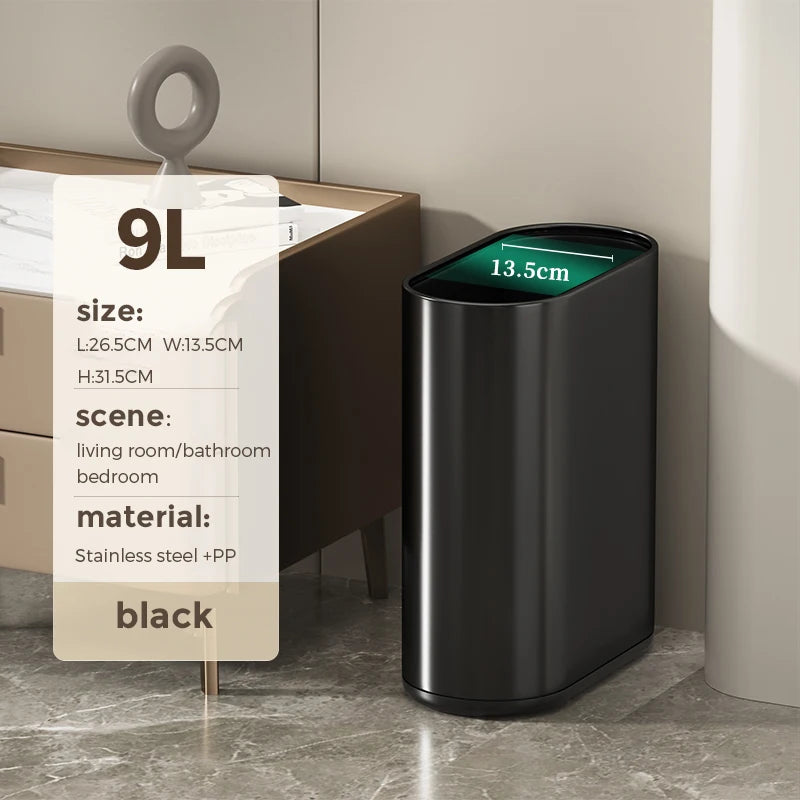 Leasylife Stainless Steel Narrow Slit Trash Can | Small Light Luxury Garbage Can for Bathroom & Bedroom