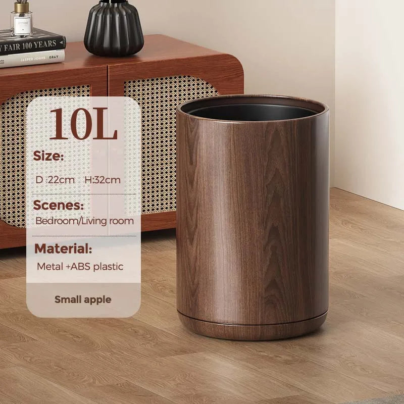 Leasylife Vintage Trash Can | Walnut Wood Pattern Metal Wastebasket for Bathroom & Living Room