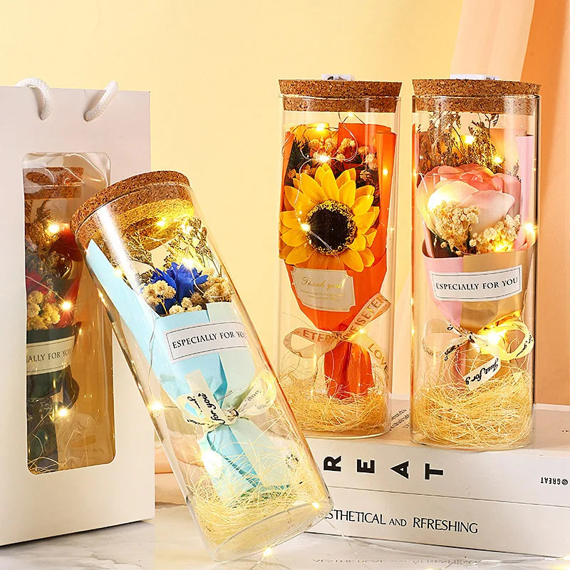 Romantic preserved flower LED glass dome gift idea
