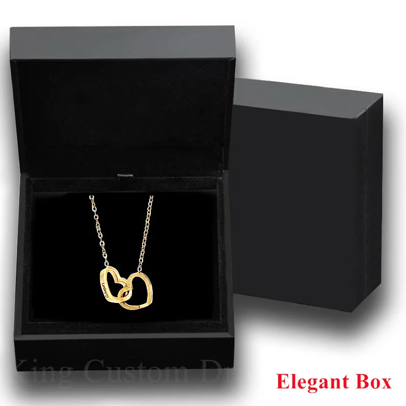 valentine gift real rose box with engraved double heart necklace