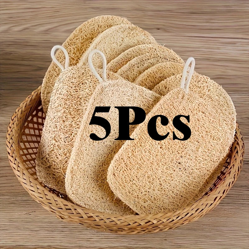 5-Pack Natural Loofah Kitchen Scrubber Sponges with Hanging Loops