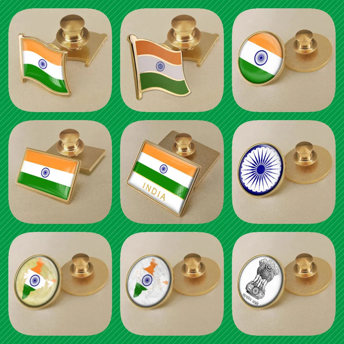 India National Symbols Lapel Pins | Map, Flag, Emblem & National Flower Brooch Badges