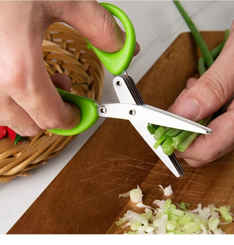 Multi blade kitchen scissors – stainless steel herb cutter for meal preparation USA
