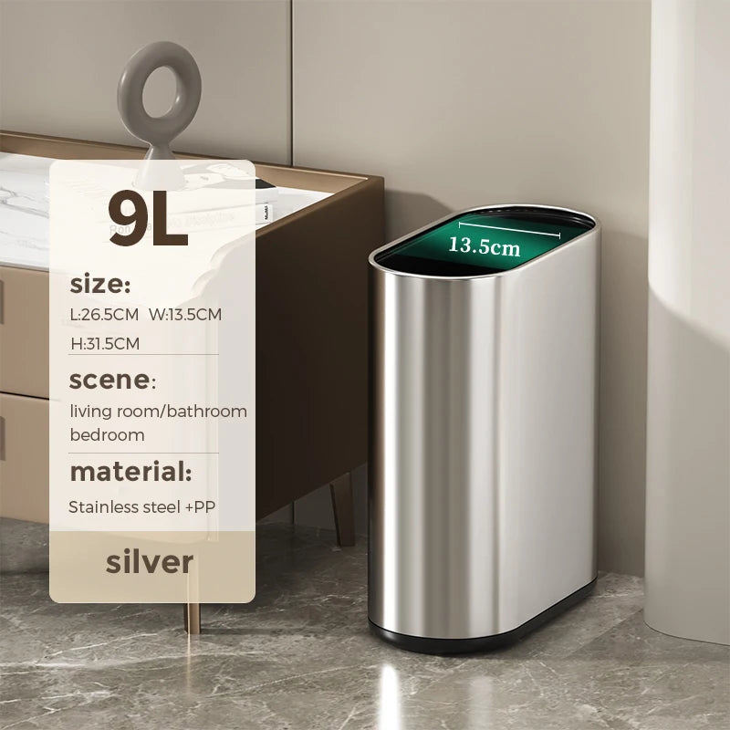Leasylife Stainless Steel Narrow Slit Trash Can | Small Light Luxury Garbage Can for Bathroom & Bedroom