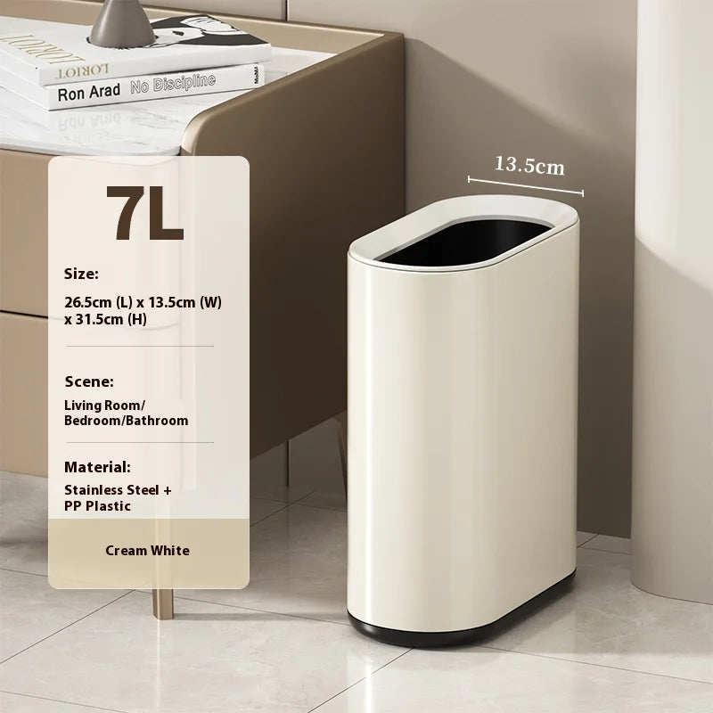Leasylife Stainless Steel Narrow Slit Trash Can | Small Light Luxury Garbage Can for Bathroom & Bedroom