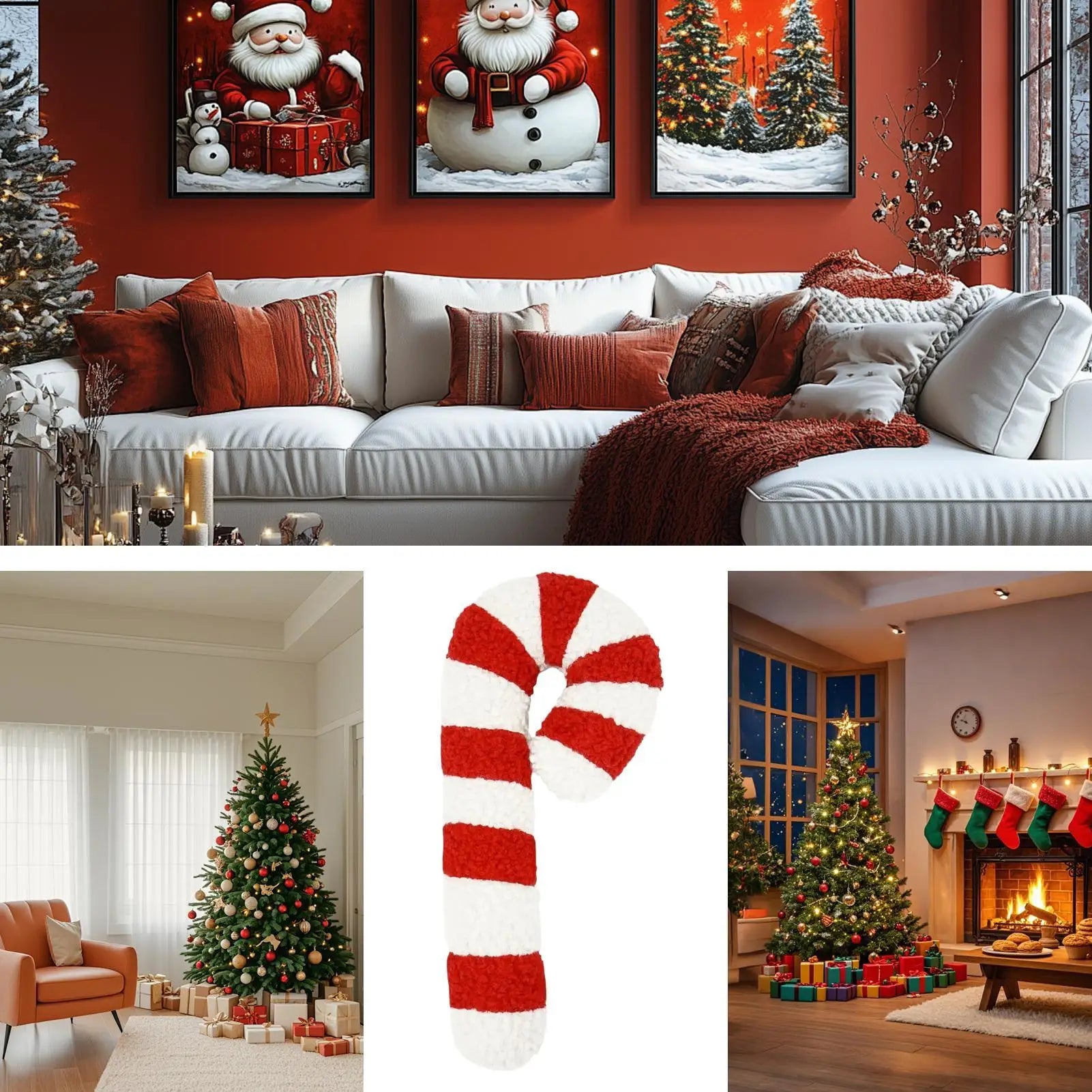 Christmas Candy Cane Throw Pillow 35cm/54cm Holiday Plush Soft Decorative Cushion for Sofa Bed Window Sill and Bedroom