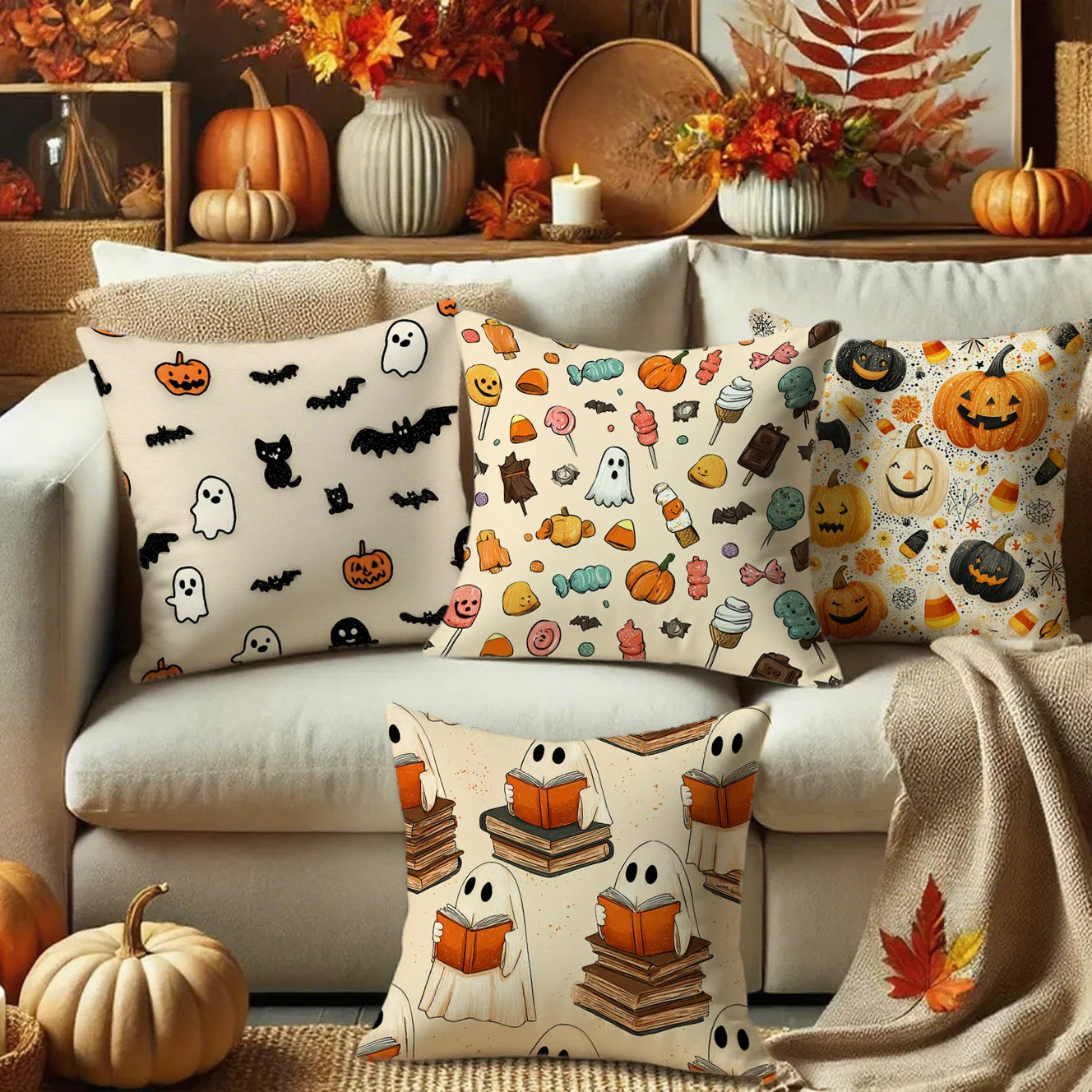 Halloween ghost pillow cover