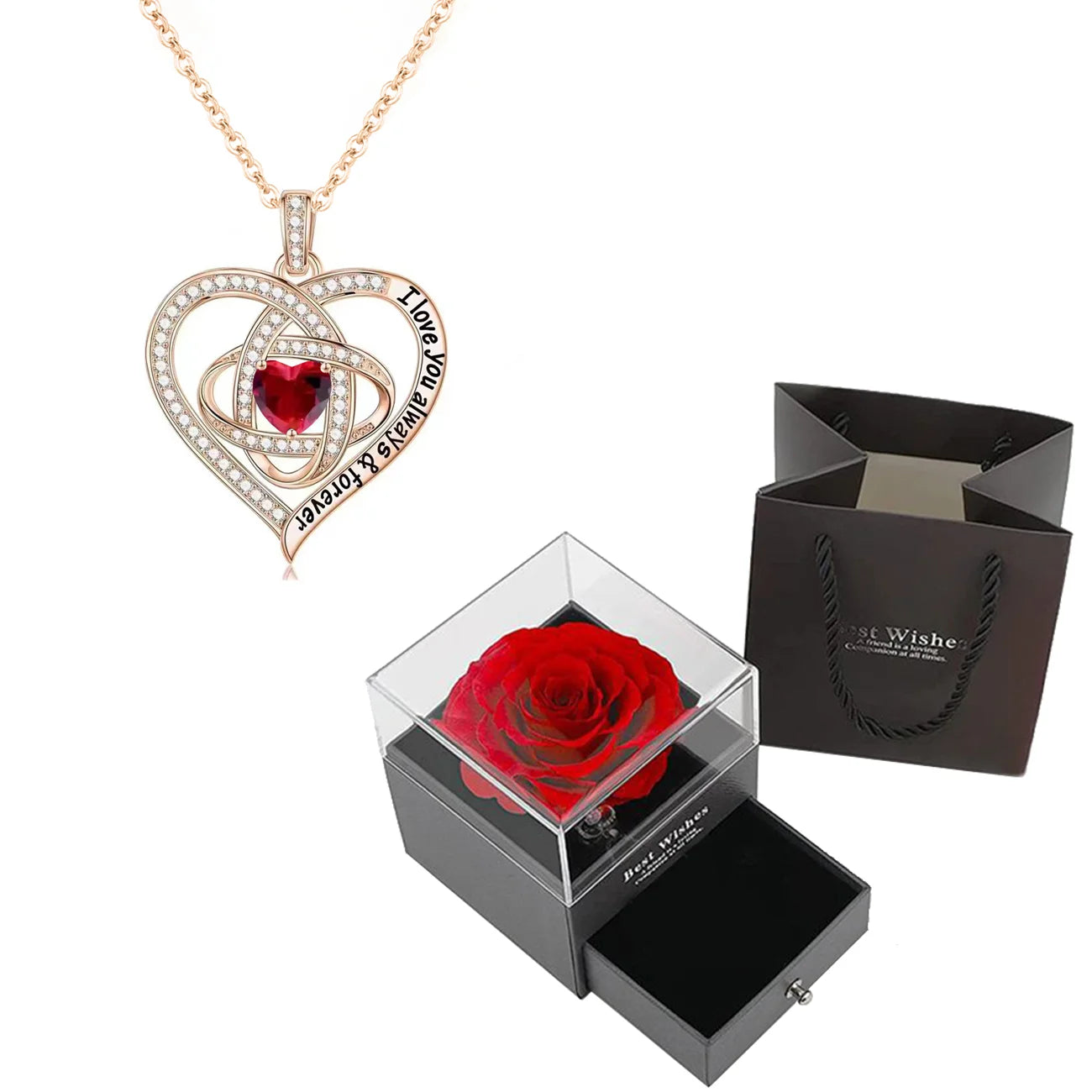 Red zircon pendant necklace premium rose gift box