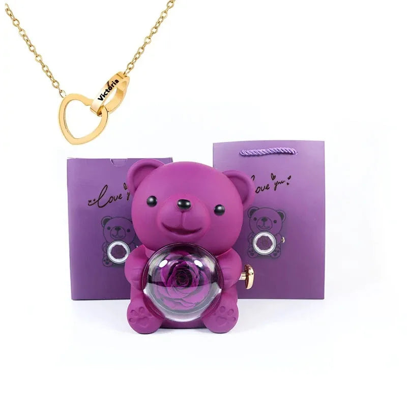 personalized heart necklace teddy bear gift for her