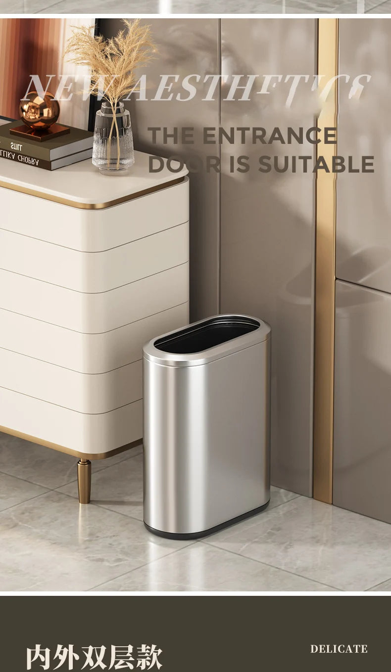 Leasylife Stainless Steel Narrow Slit Trash Can | Small Light Luxury Garbage Can for Bathroom & Bedroom
