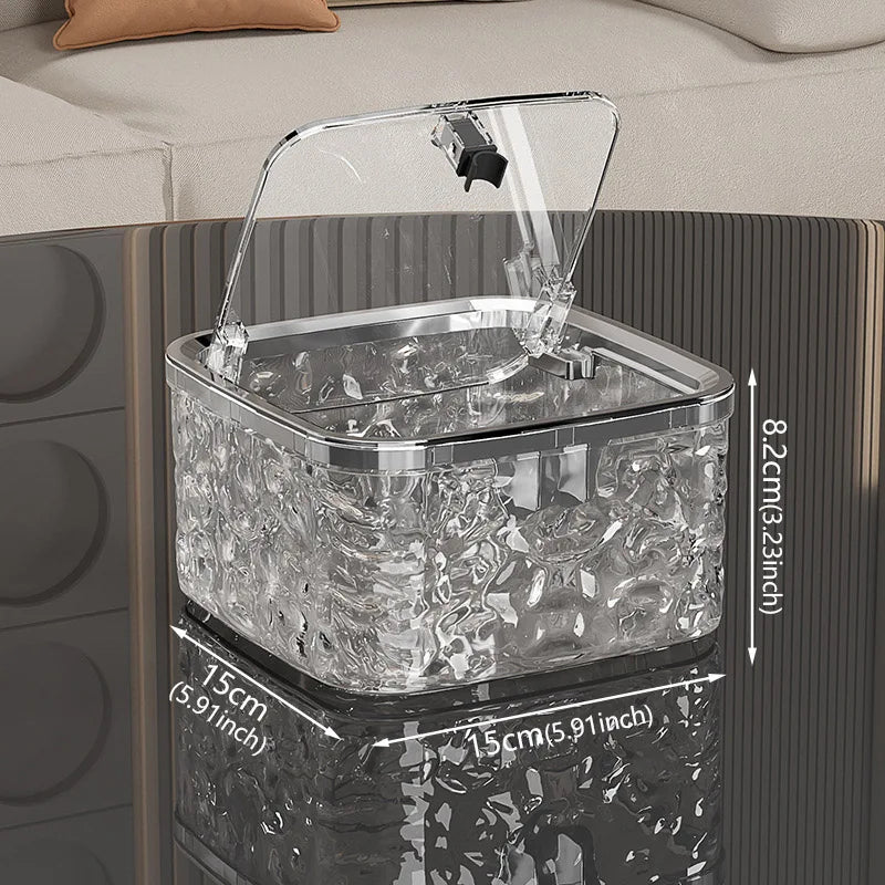 Mini Countertop Trash Can with Press Type Lid | Glacier Pattern Desktop Waste Bin for Home & Office