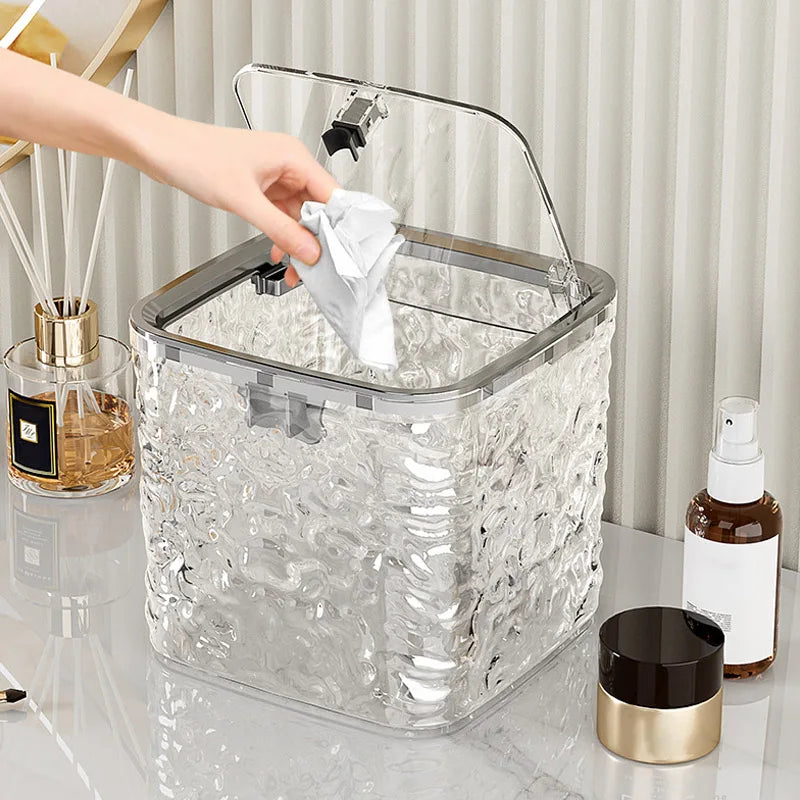 Mini Countertop Trash Can with Press Type Lid | Glacier Pattern Desktop Waste Bin for Home & Office