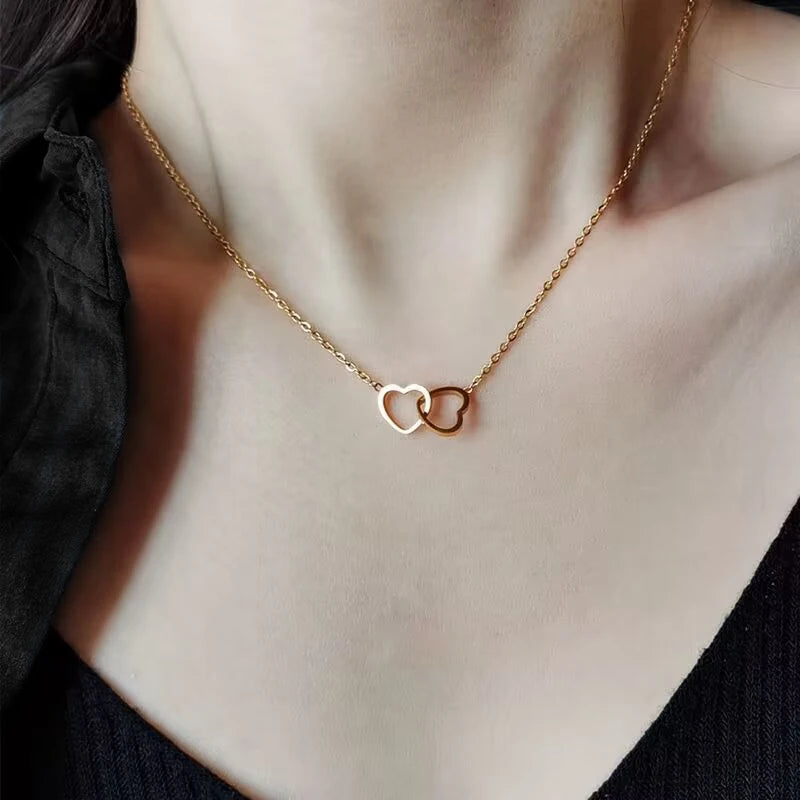 custom engraved double heart necklace inside rotating rose box