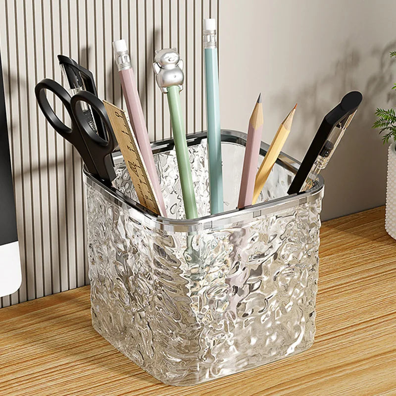 Mini Countertop Trash Can with Press Type Lid | Glacier Pattern Desktop Waste Bin for Home & Office