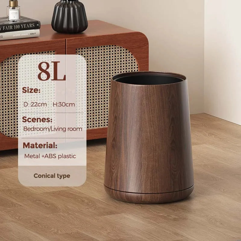 Leasylife Vintage Trash Can | Walnut Wood Pattern Metal Wastebasket for Bathroom & Living Room