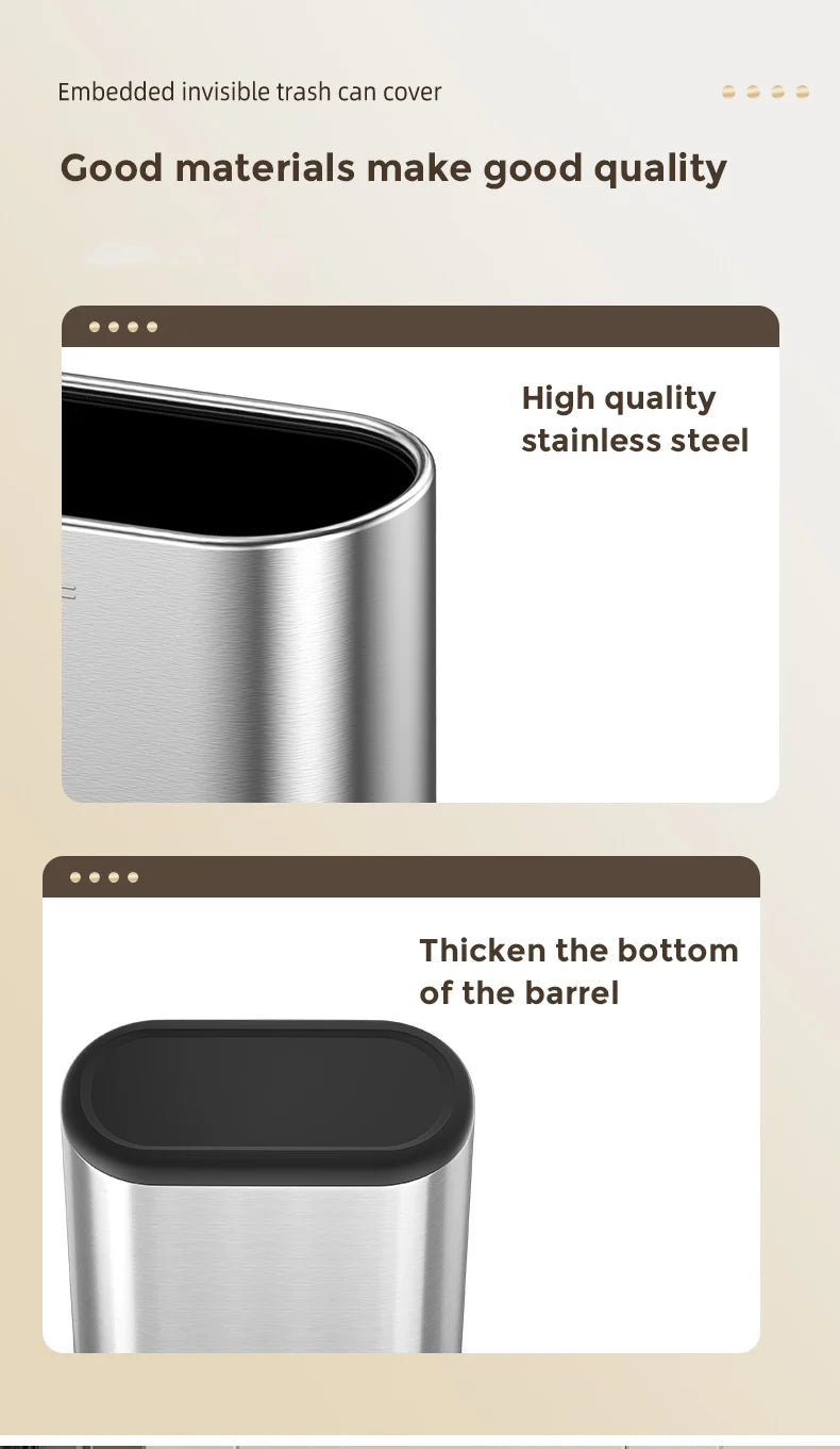 Leasylife Stainless Steel Narrow Slit Trash Can | Small Light Luxury Garbage Can for Bathroom & Bedroom