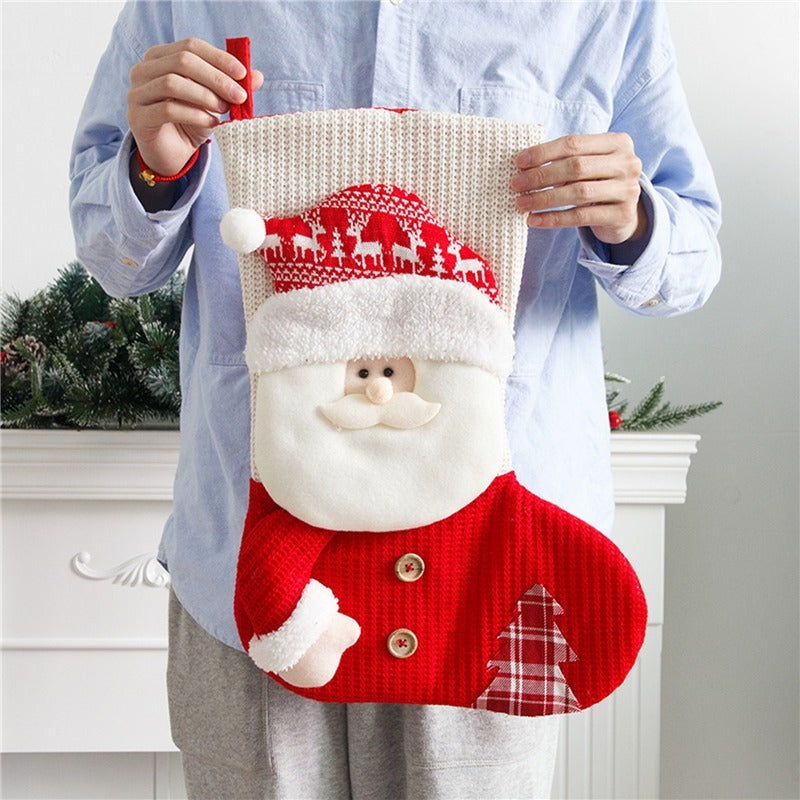 Large Red & White Knitted Christmas Stocking – Santa Fireplace Decor