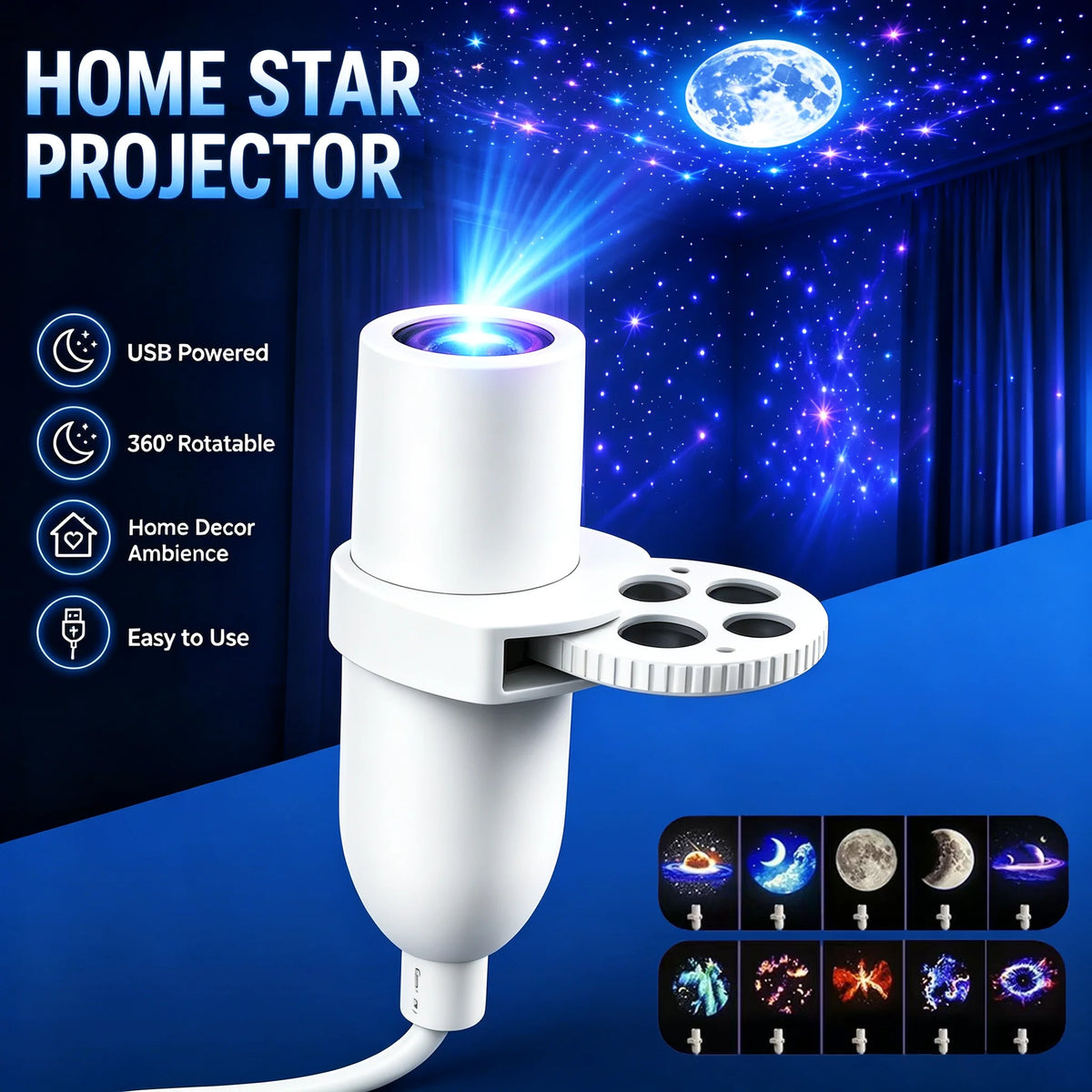 Mini USB star projector light with an adjustable head